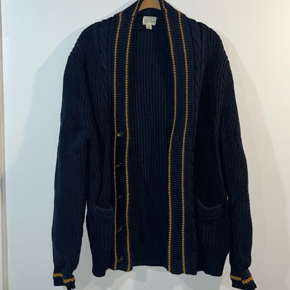 JCrew Men’s Navy Cardigan with Gold Accents - Picture 1 of 3